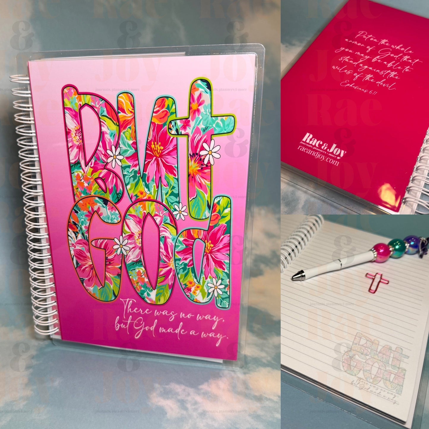 But God Floral Christian Journal – 5.5x8.5 Laminated Lined Notebook (135 Pages)