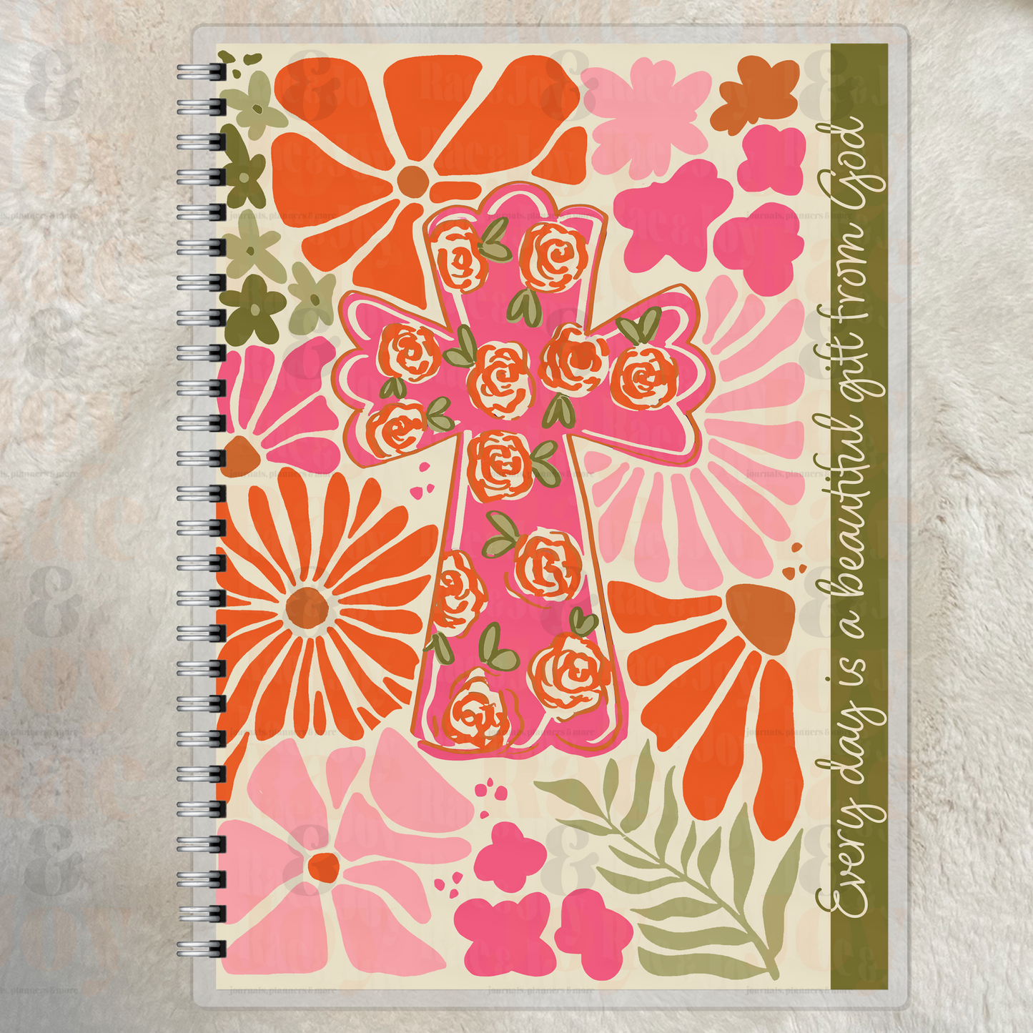 Christian Journal – Every Day is a Gift | 2 Sizes | Floral Cross Notebook 8.5’’x11’’ Journals/Planners