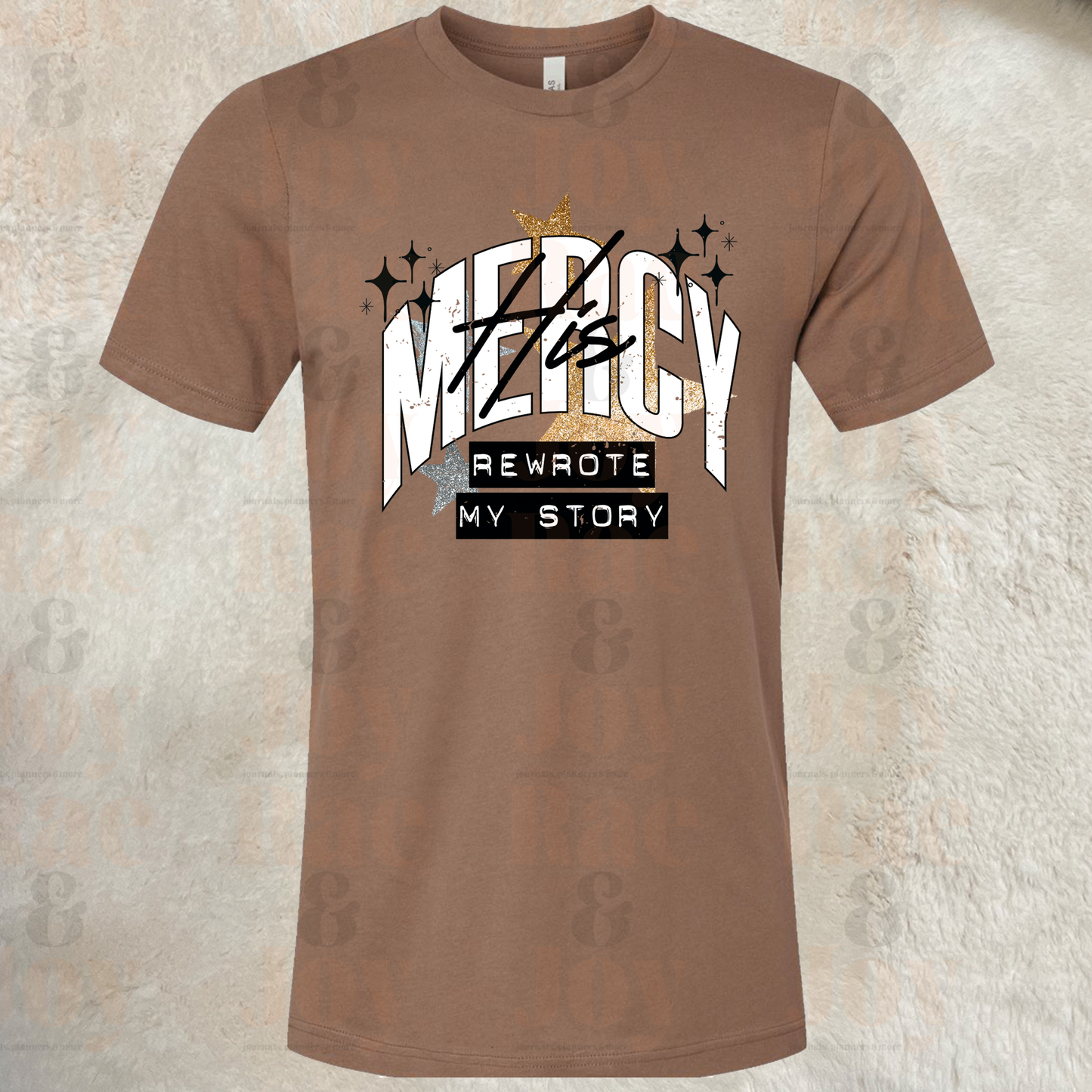His Mercy Rewrote My Story – Christian T-Shirt – Bella+Canvas 3001 Unisex Tee Vintage Brown