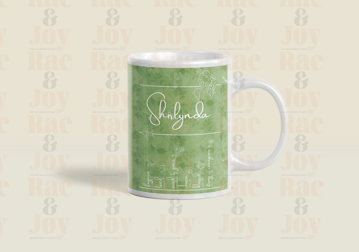 Personalized 15 Oz Ceramic Mug With Affirmations & Proverbs 31:10 Scripture Olive
