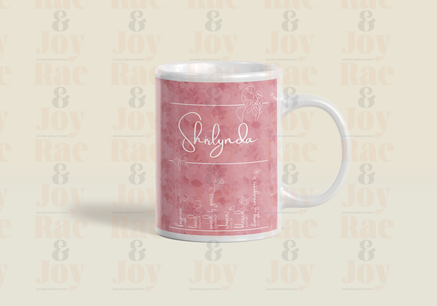 Personalized 15 Oz Ceramic Mug With Affirmations & Proverbs 31:10 Scripture Rose
