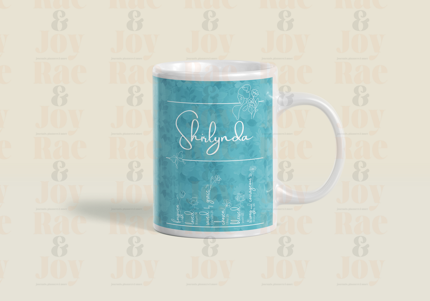 Personalized 15 Oz Ceramic Mug With Affirmations & Proverbs 31:10 Scripture Teal