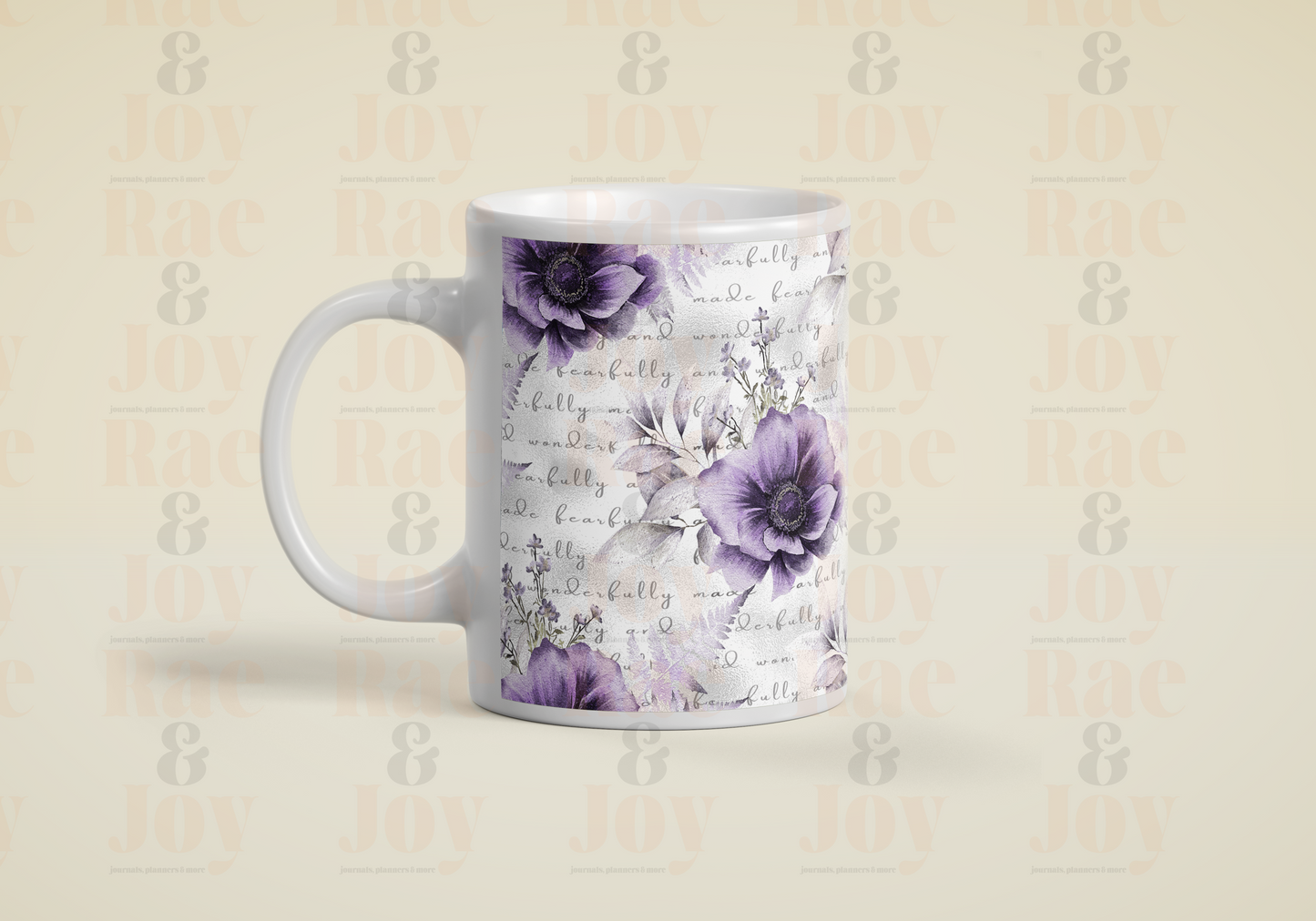 Purple Floral ’Fearfully And Wonderfully Made’ Mug - 15 Oz Ceramic Journals/Planners