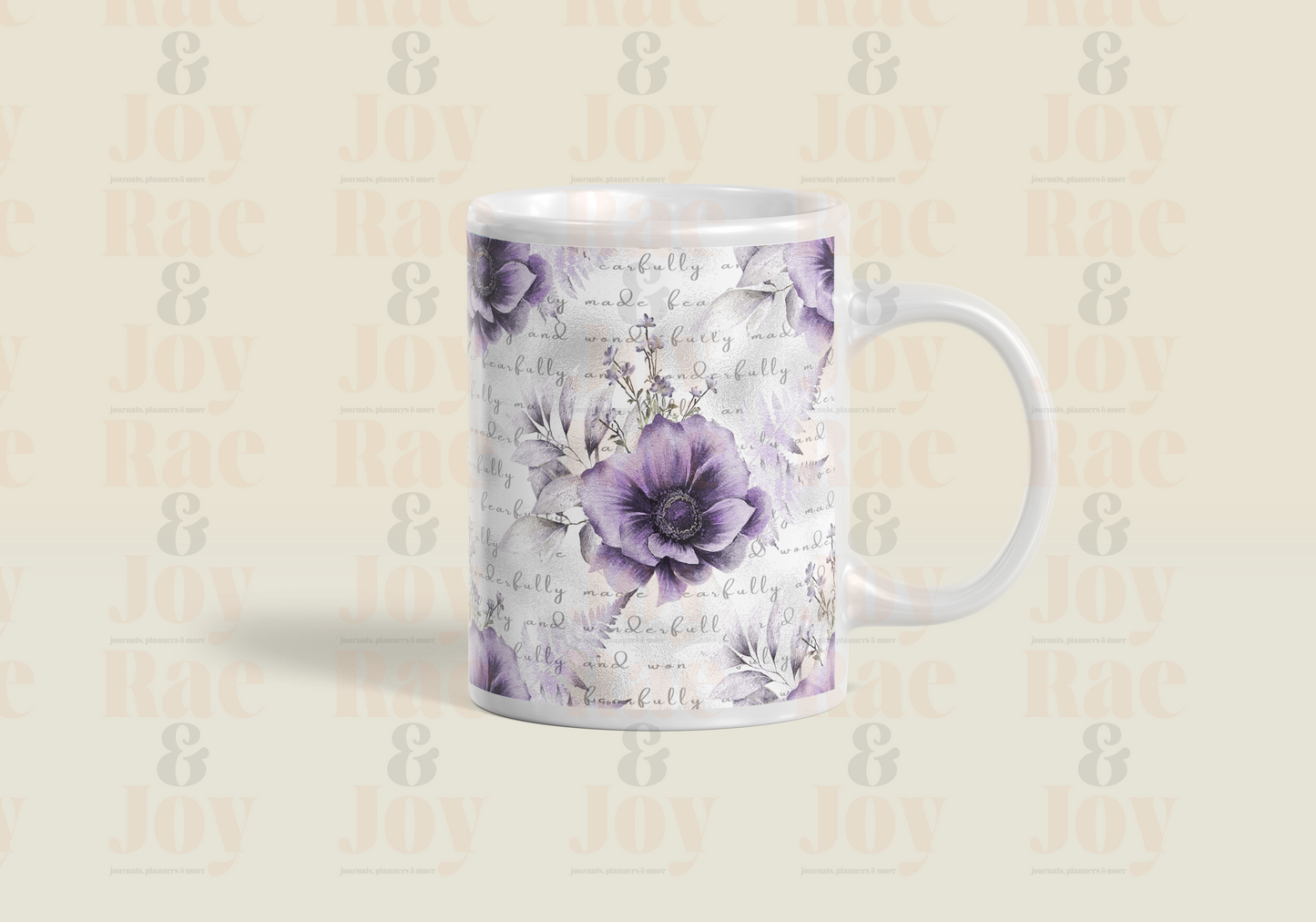 Purple Floral ’Fearfully And Wonderfully Made’ Mug - 15 Oz Ceramic Journals/Planners