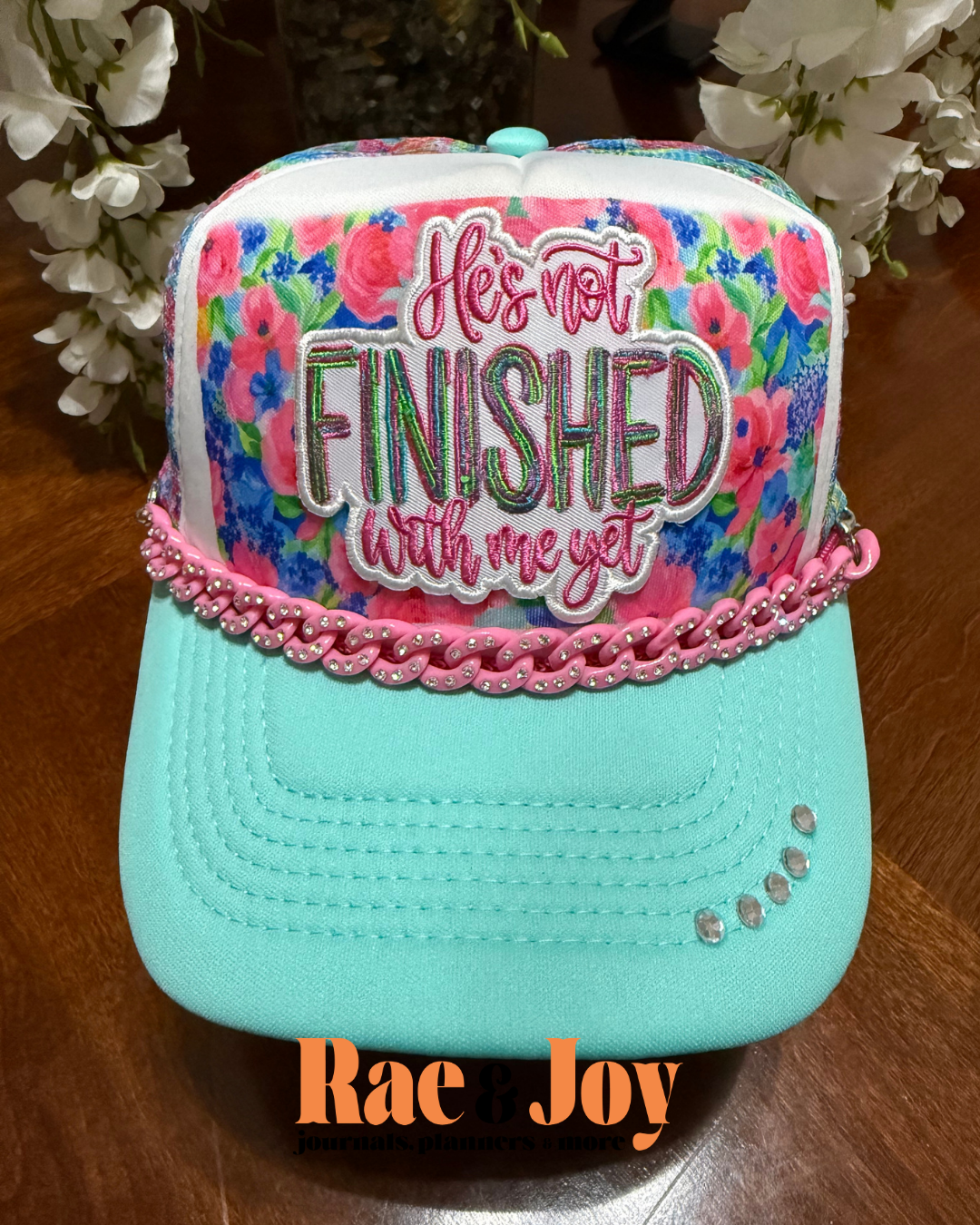 He's Not Finished With Me Yet Christian Trucker Cap | Faith-Inspired Encouragement Hat for Women