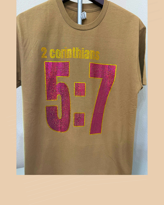 2 Corinthians 5:7 Scripture Sparkle T-Shirt | Christian Faith Tee