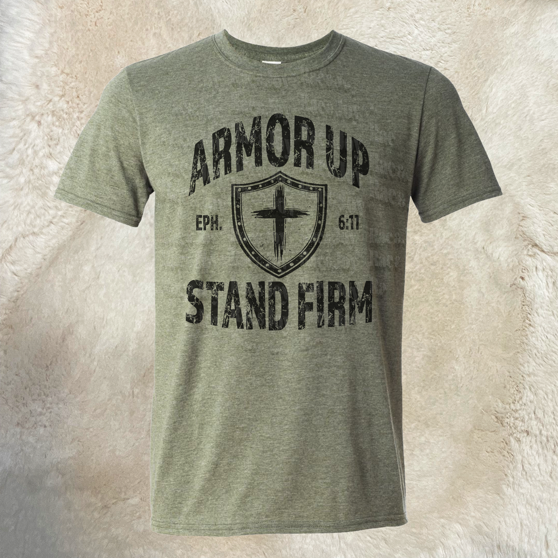 Armor Up Stand Firm Christian T-Shirt | Ephesians 6:11 Faith-Based Apparel Heather Military Green