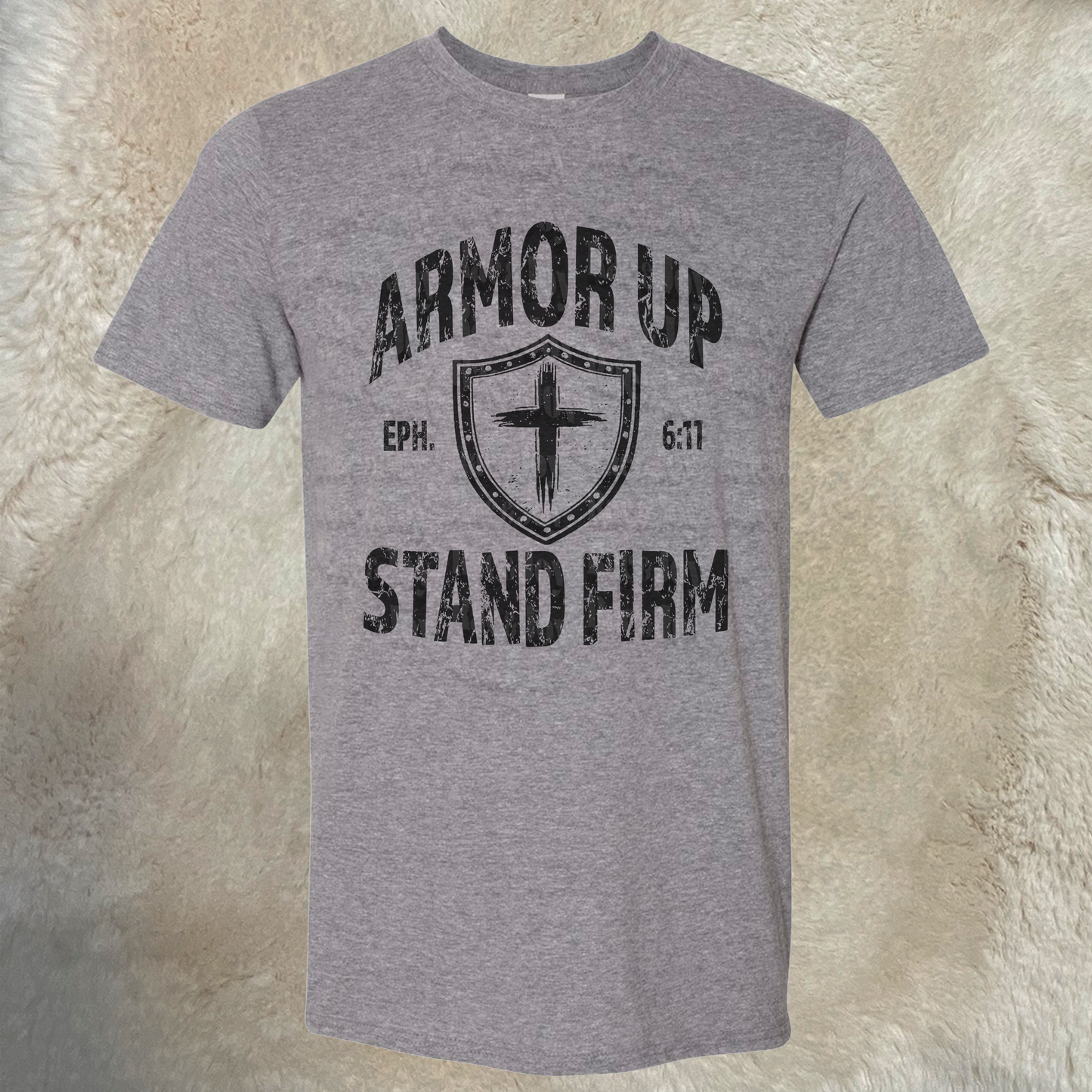 Armor Up Stand Firm Christian T-Shirt | Ephesians 6:11 Faith-Based Apparel Heather Graphite
