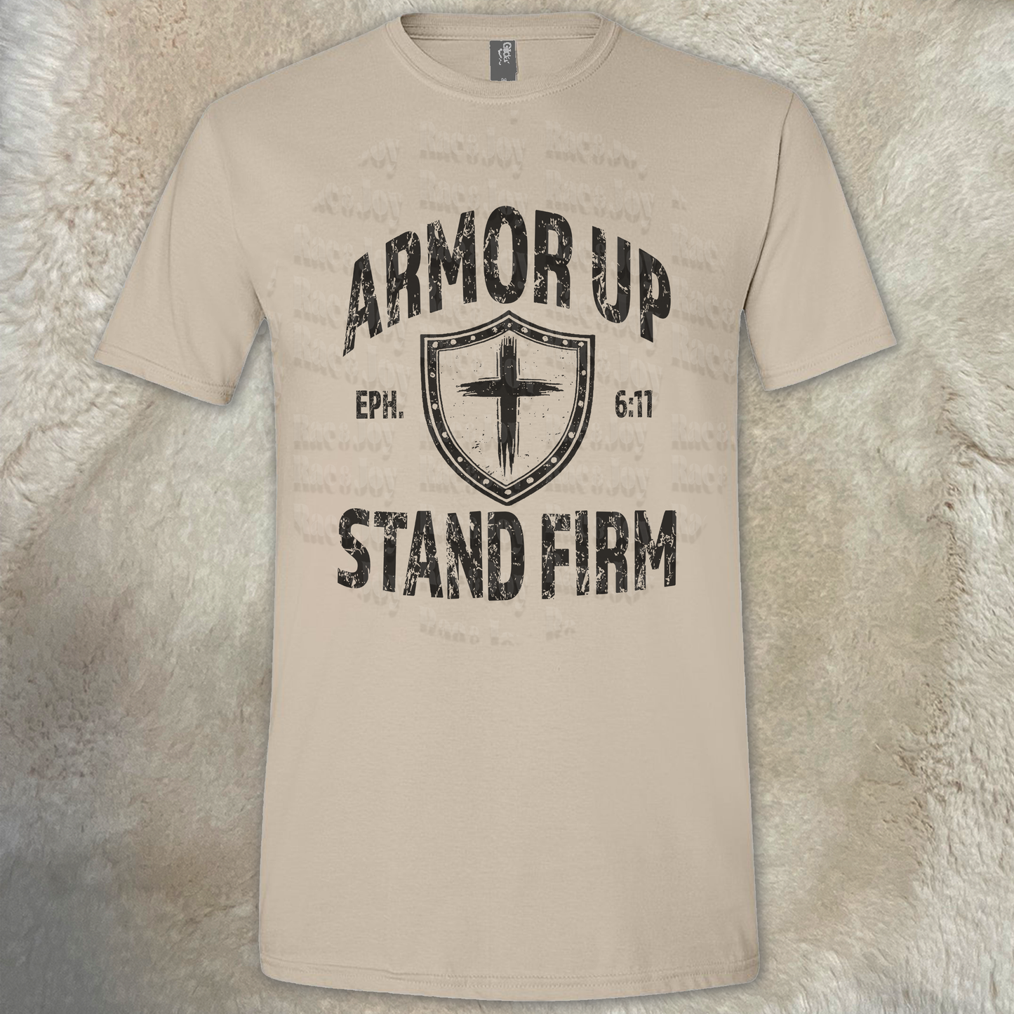 Armor Up Stand Firm Christian T-Shirt | Ephesians 6:11 Faith-Based Apparel Sand