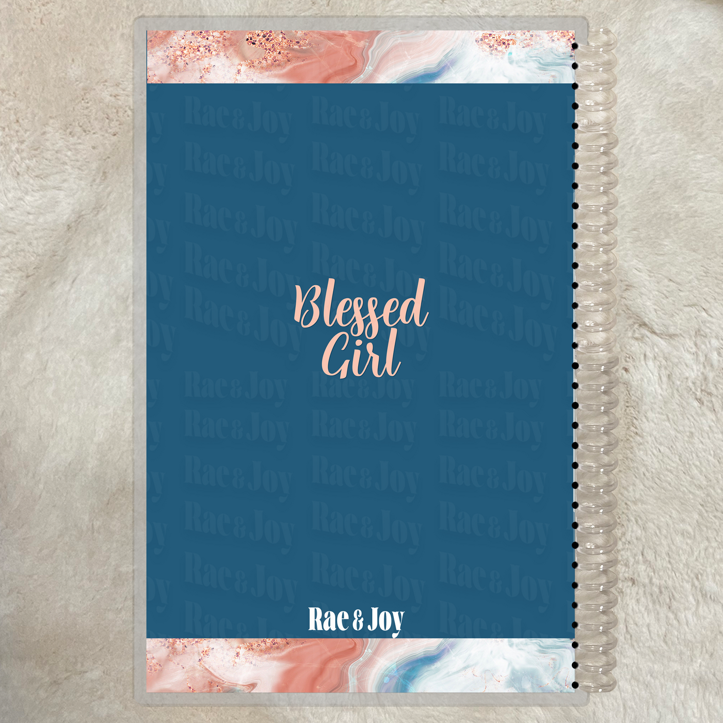 'Blessed' 2024 Monthly Planner | Goal Tracking, Affirmations | Customizable | Shades of Blue and Blush Marble Design - Rae & Joy Journals, Planners & More