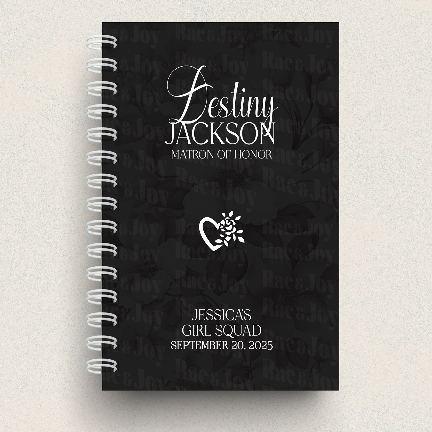 Custom Wedding Party Journal – Personalized Hardcover Gift for Bridesmaids, Maid of Honor, Mother of the Bride & More | Bridal Party Keepsake Black