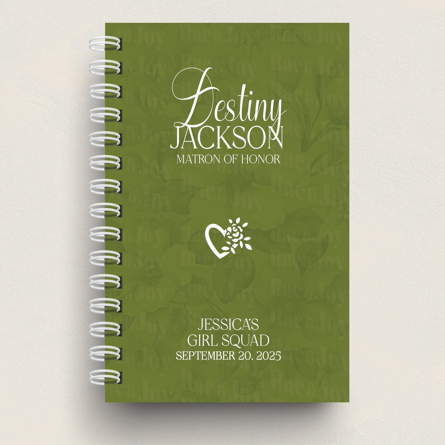 Custom Wedding Party Journal – Personalized Hardcover Gift for Bridesmaids, Maid of Honor, Mother of the Bride & More | Bridal Party Keepsake Olive