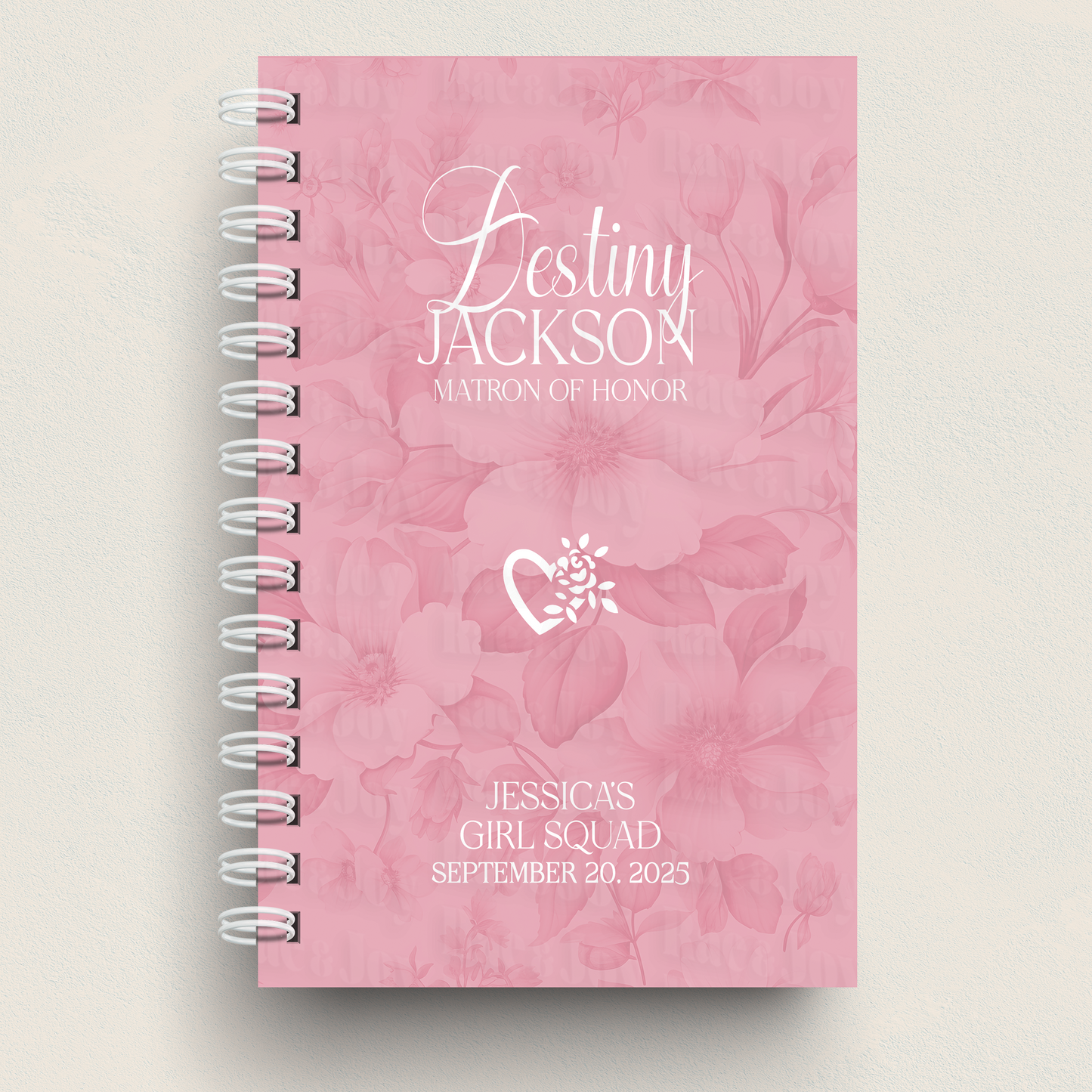 Custom Wedding Party Journal – Personalized Hardcover Gift for Bridesmaids, Maid of Honor, Mother of the Bride & More | Bridal Party Keepsake Pink