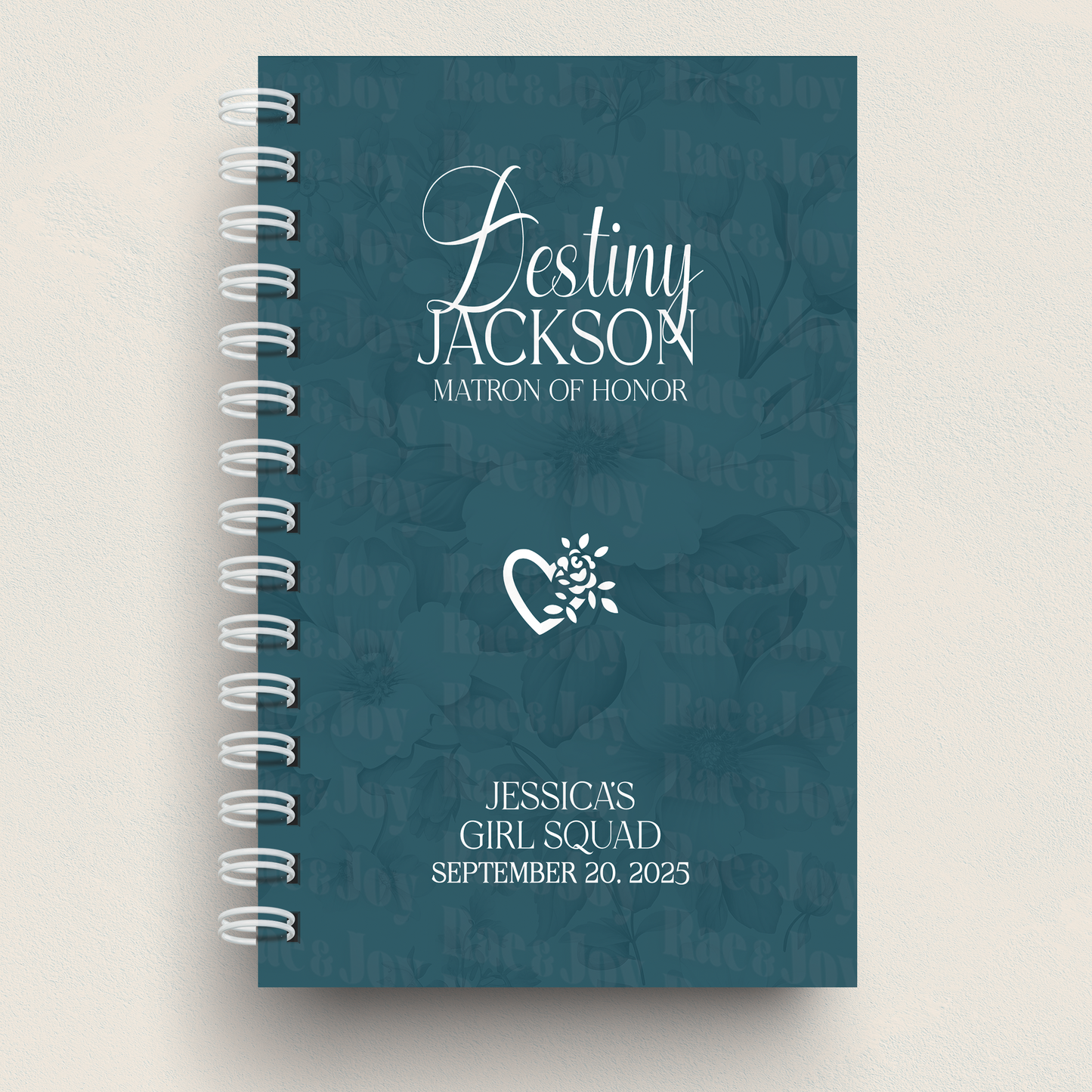 Custom Wedding Party Journal – Personalized Hardcover Gift for Bridesmaids, Maid of Honor, Mother of the Bride & More | Bridal Party Keepsake Teal