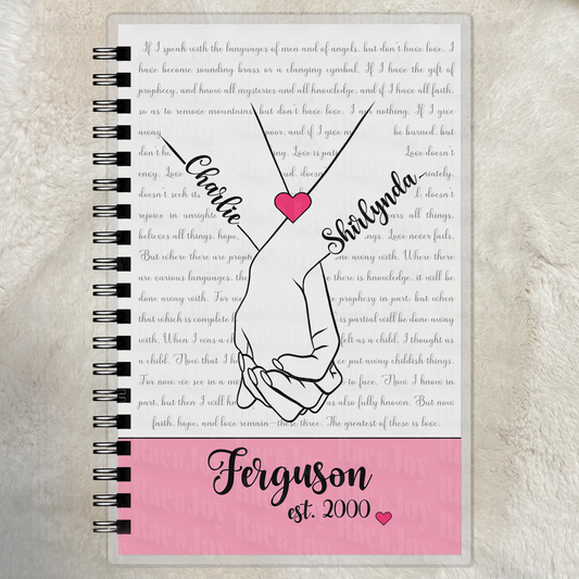 First Corinthians Thirteen Personalized Pink Love Journal – Custom Couples Christian Notebook