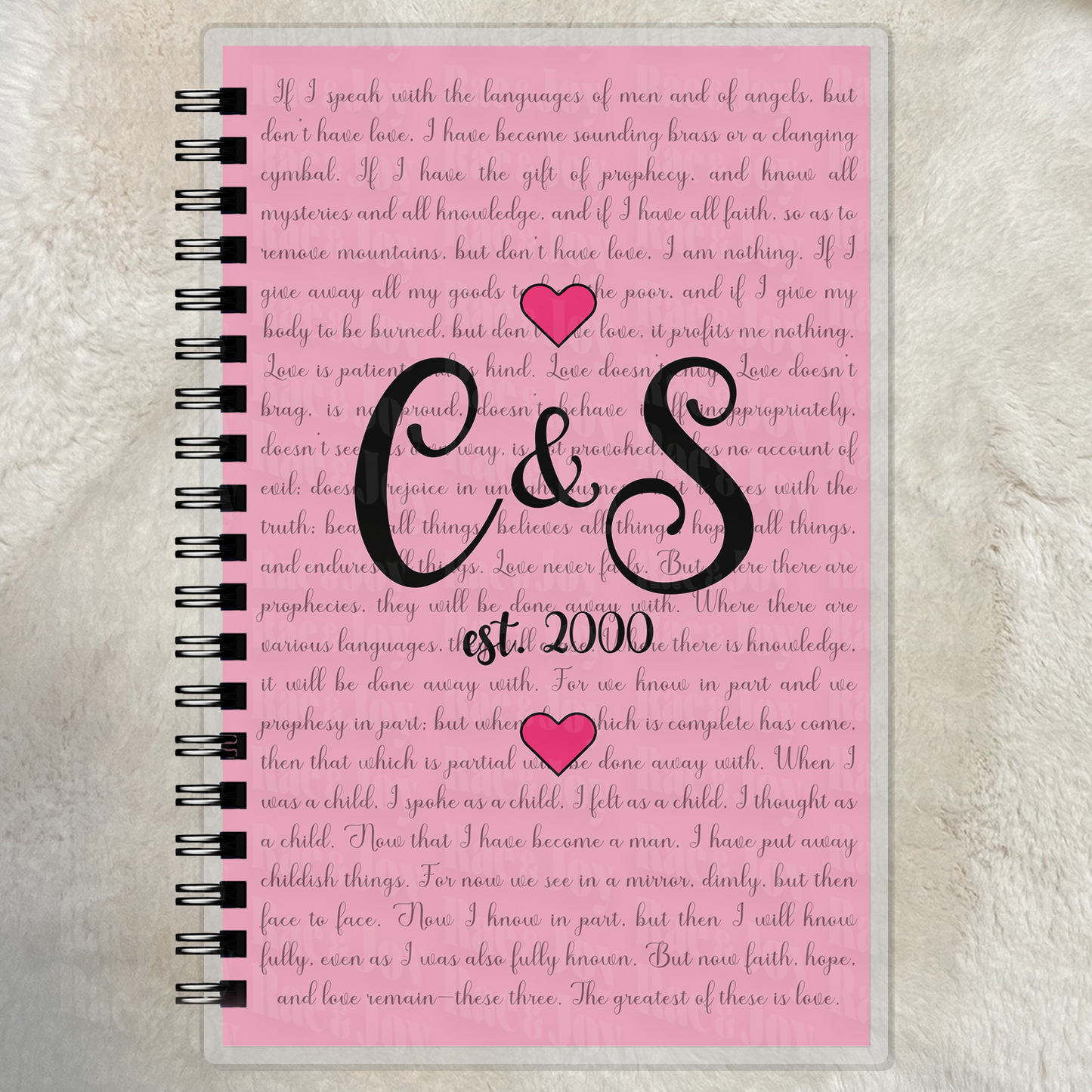 First Corinthians Thirteen Personalized Pink Love Journal – Custom Couples Christian Notebook