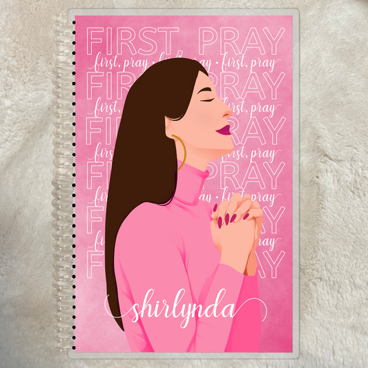 "First, Pray" Floral Watercolor Woman Prayer Lined Journal Woman | Personalized Option - Rae & Joy Journals, Planners & More