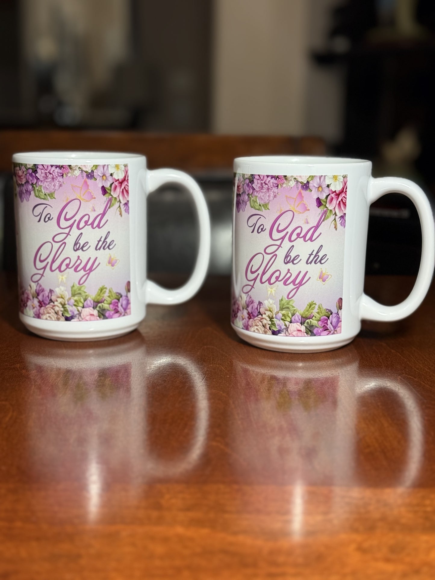 SALE - To God be the Glory Mug 15 oz Ceramic Mug Purple Floral