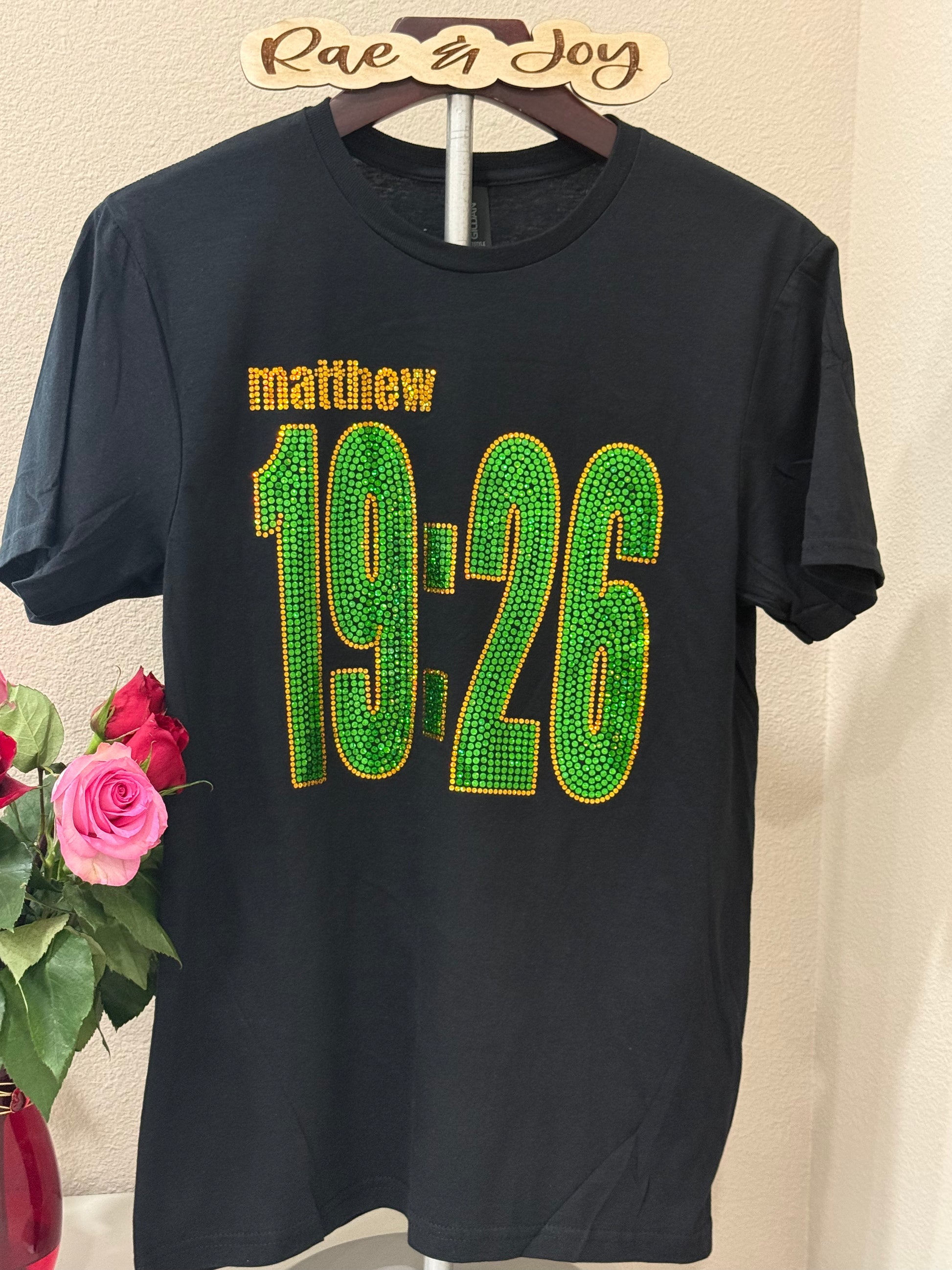 Matthew 19:26 Scripture Sparkle T-Shirt | Christian Faith Tee