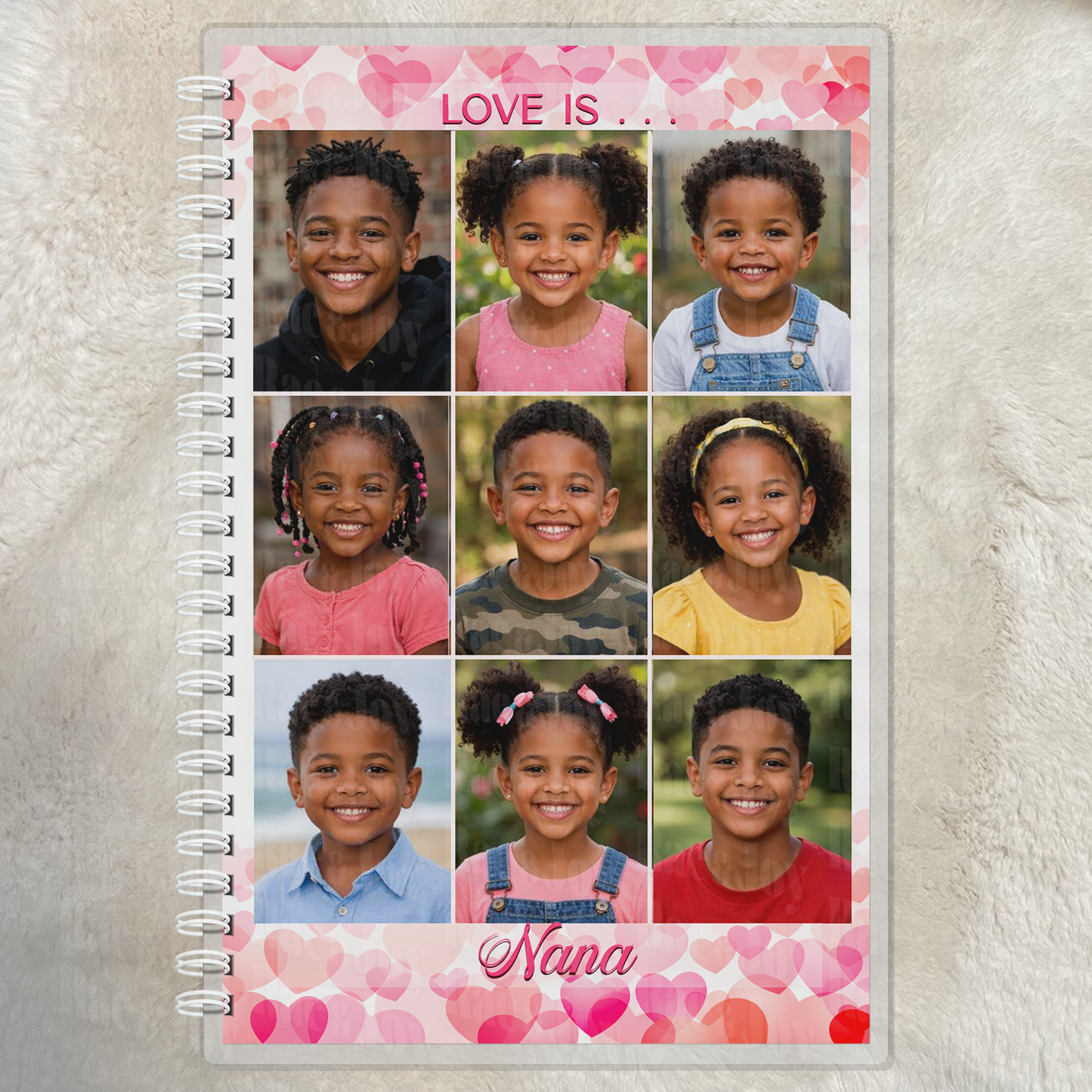 Personalized Love Photo Journal – Custom 9 Picture Heart Collage Keepsake – 5.5x8.5 Lined Notebook