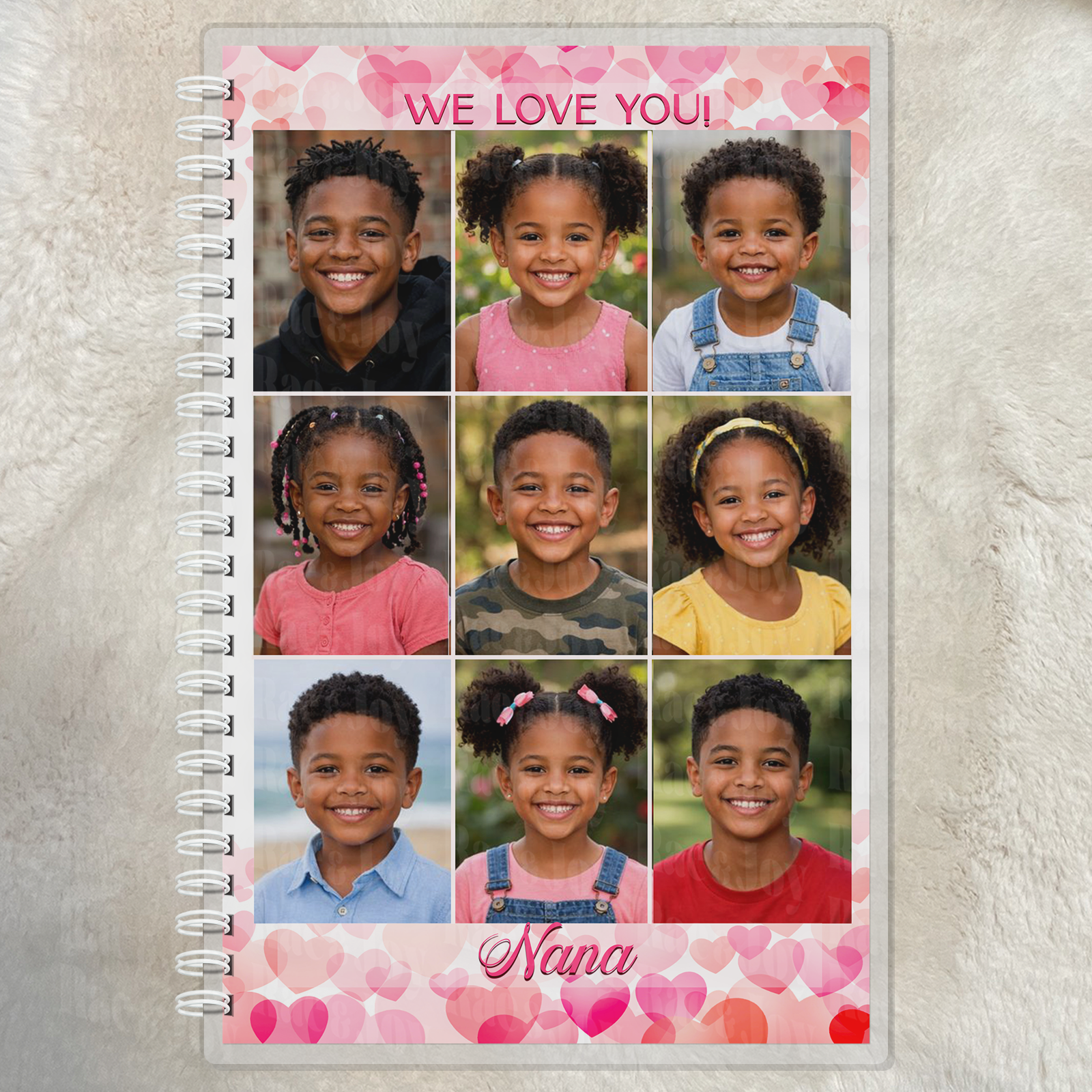 Personalized Love Photo Journal – Custom 9 Picture Heart Collage Keepsake – 5.5x8.5 Lined Notebook