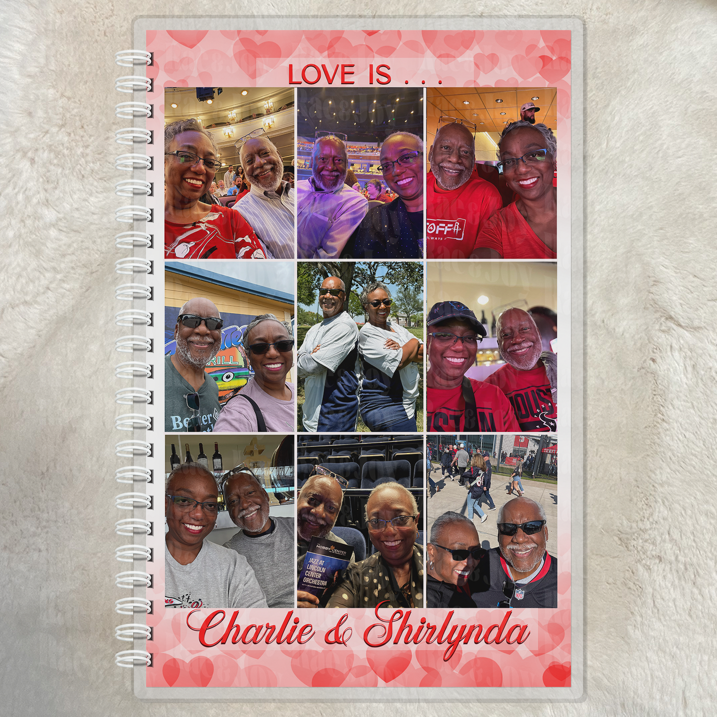 Personalized Love Photo Journal – Custom 9 Picture Heart Collage Keepsake – 5.5x8.5 Lined Notebook