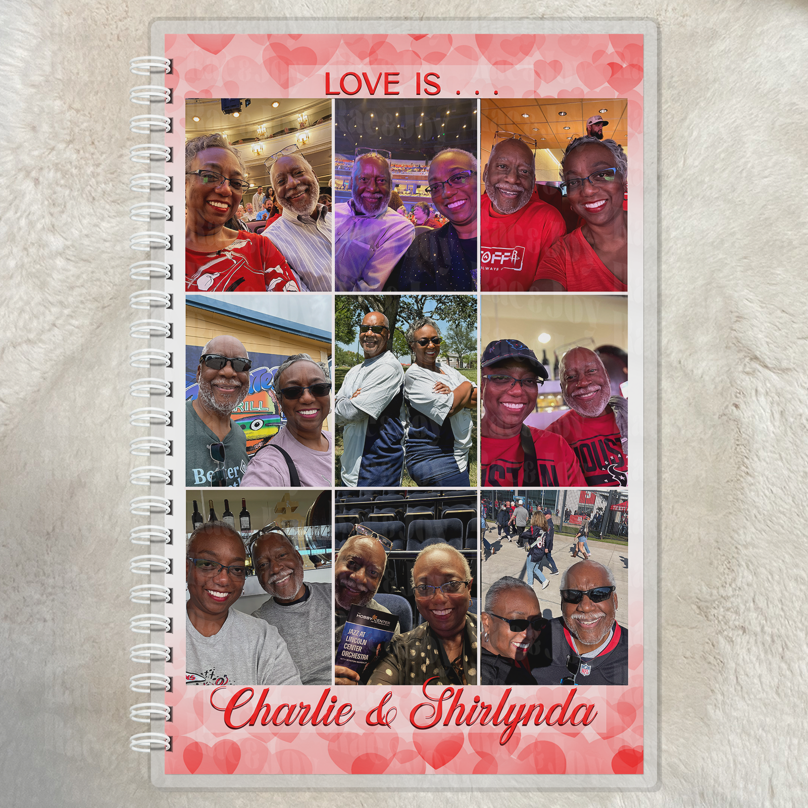 Personalized Love Photo Journal – Custom 9 Picture Heart Collage Keepsake – 5.5x8.5 Lined Notebook