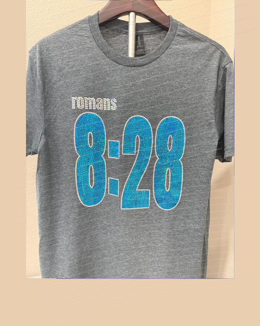 Romans 8:28 Scripture Sparkle T-Shirt | Christian Faith Tee
