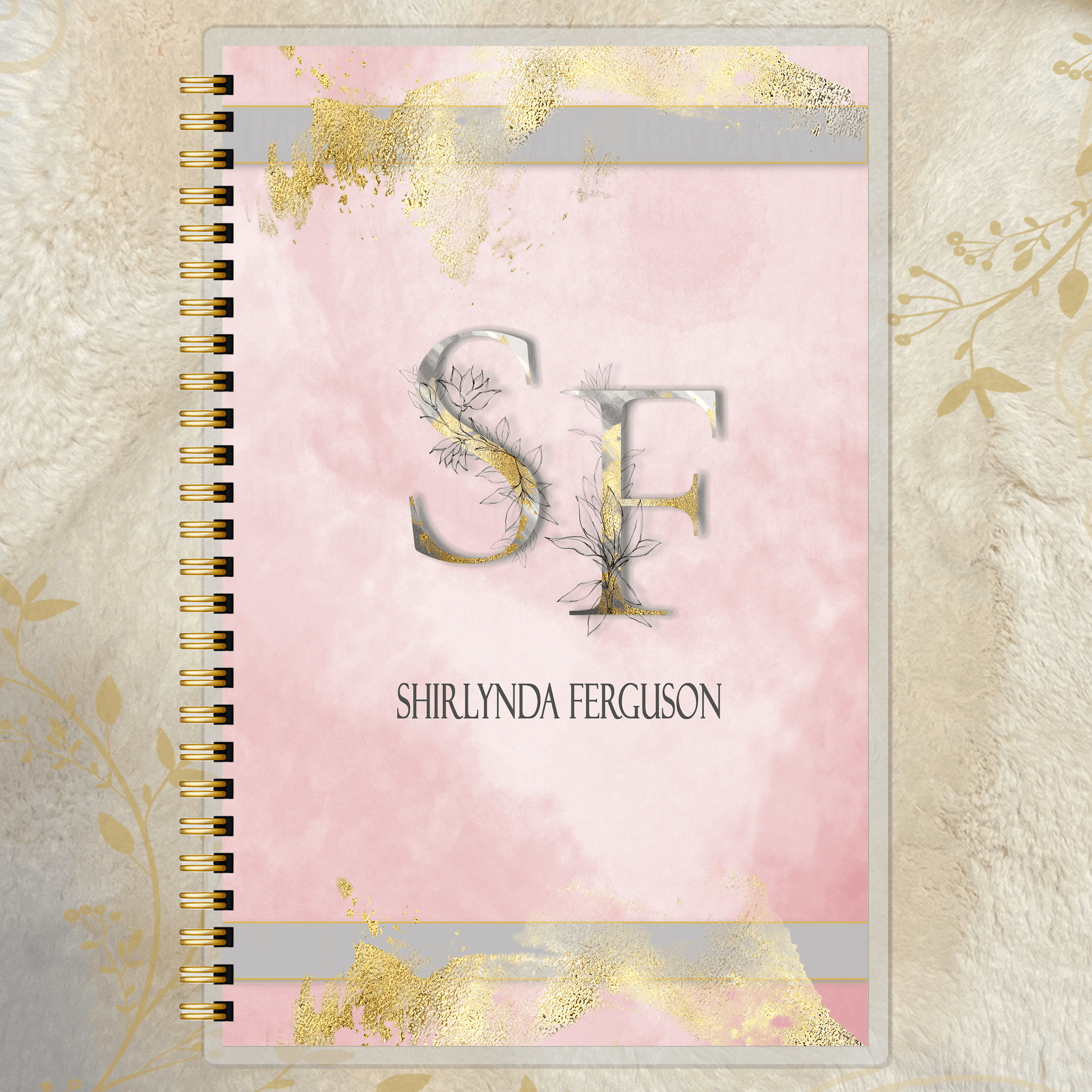 Elegant Monogram Notebook - Personalized Pink and Gold Watercolor Journal - Rae & Joy Journals, Planners & More