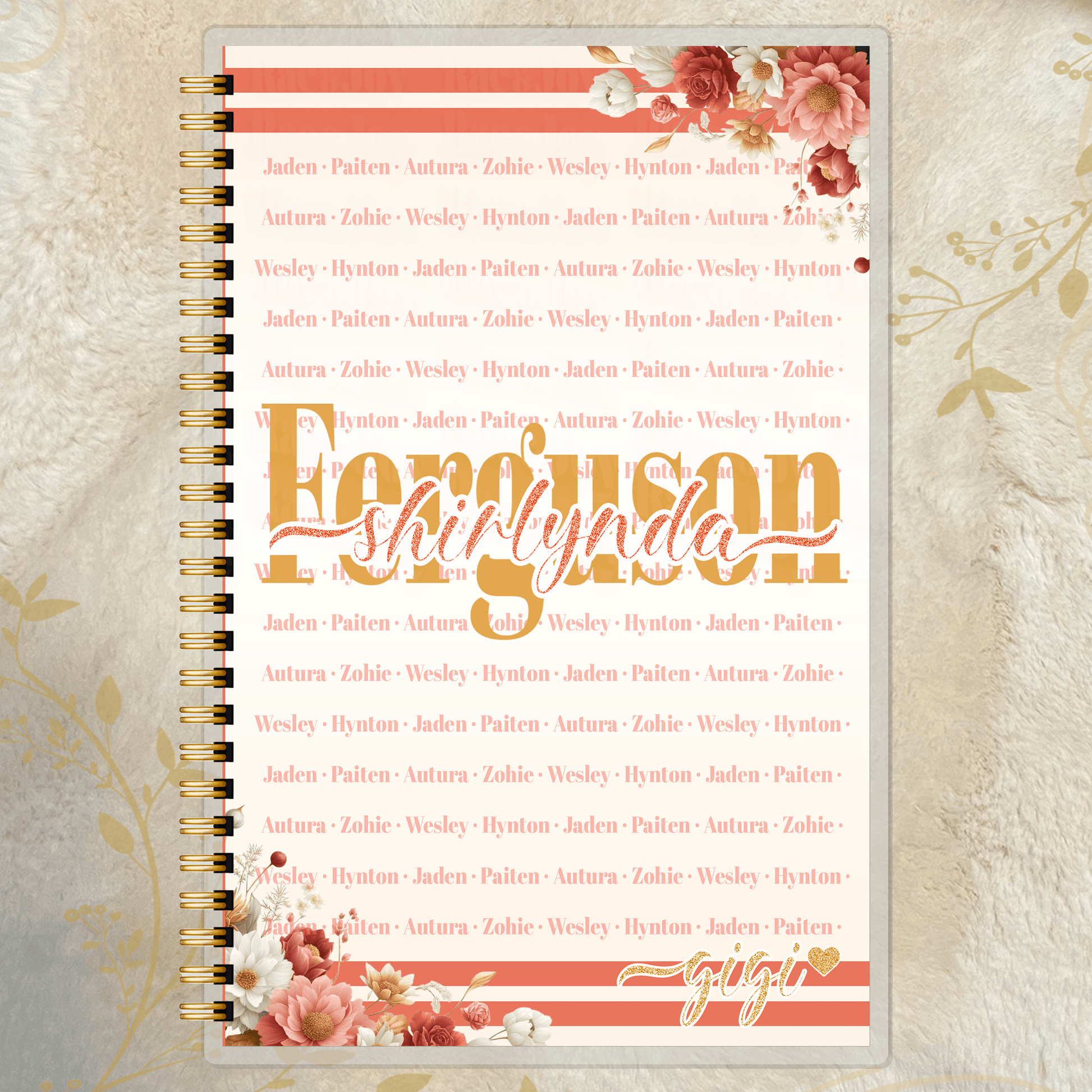 Personalized Family Love Journal - Custom Name & Title Notebook in Coral and Gold - Rae & Joy Journals, Planners & More