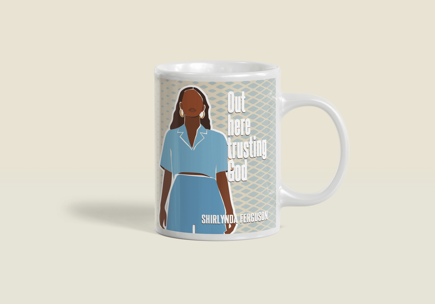 Personalized White Ceramic 15 oz Mug - Out Here Trusting God | Custom Name & Design | Christian Gifts for Women - Rae & Joy Journals, Planners & More