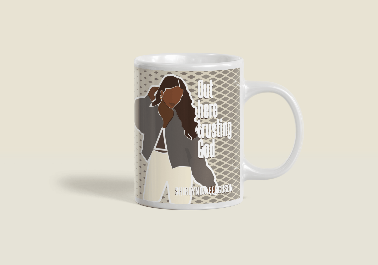 Personalized White Ceramic 15 oz Mug - Out Here Trusting God | Custom Name & Design | Christian Gifts for Women - Rae & Joy Journals, Planners & More