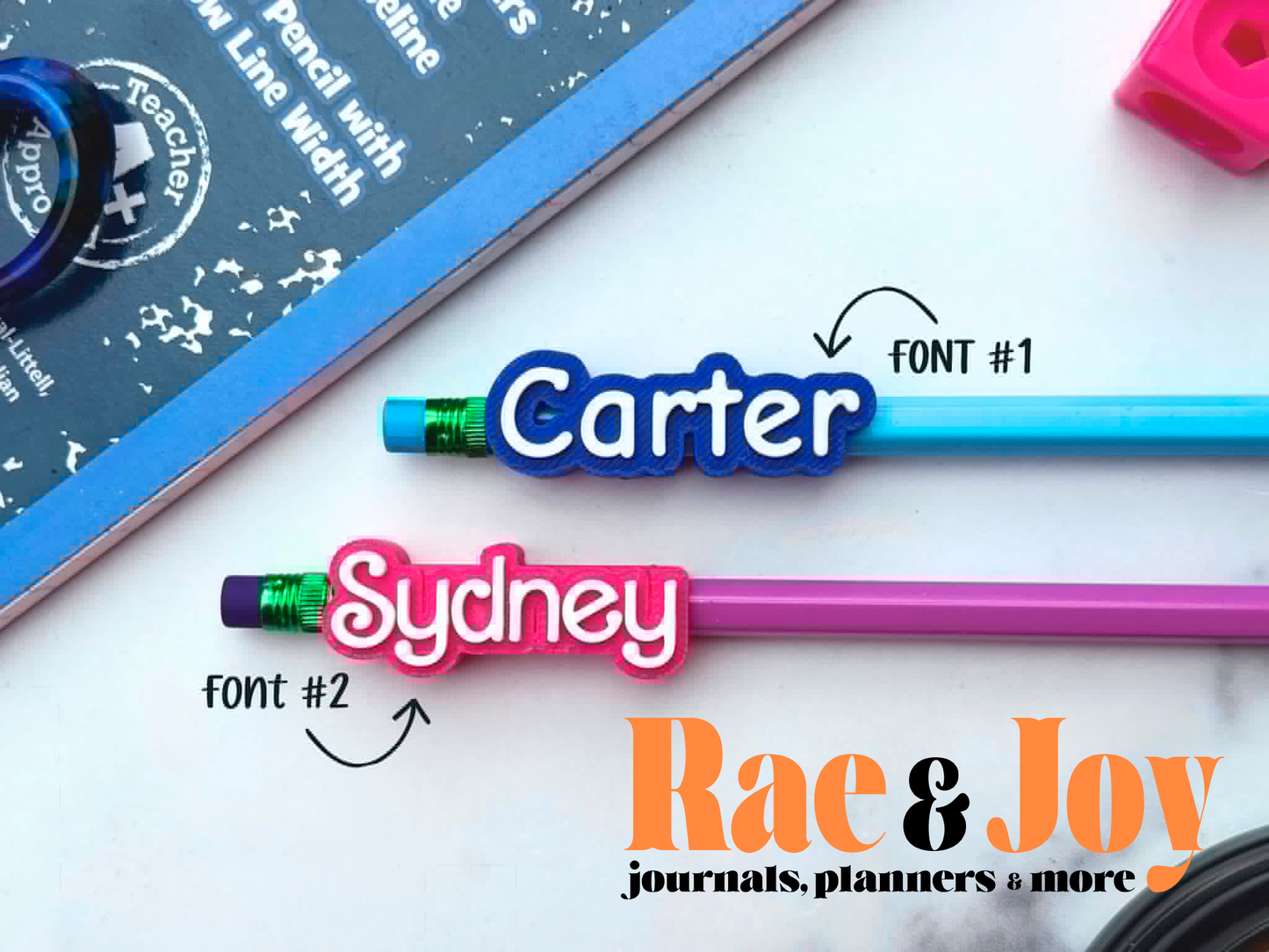 Rae & Joy Selects | Personalized Pencil Name Toppers (Set of 2)