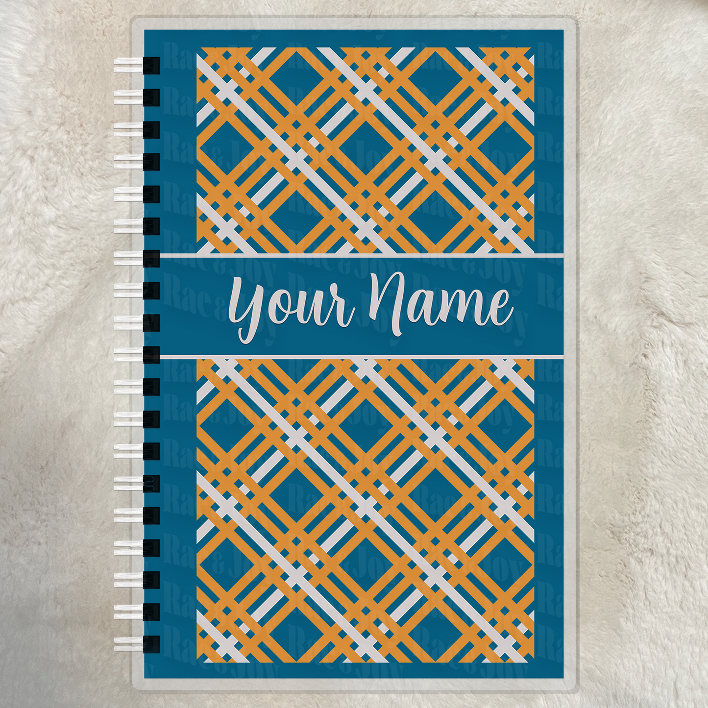 Reflections Personalized Lined Christian Journal | Faith Journal & Notebook | Available in 11 Plaid Colors Medium Blue Yellow Pale Gray