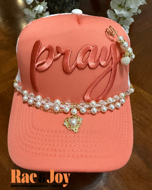 Pray Christian Pearl Embellished Cap | Faith-Inspired Hat for Women