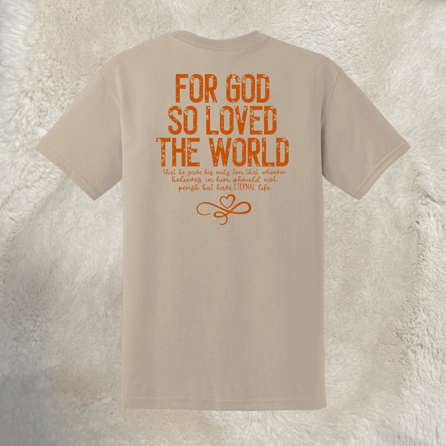 John Three Sixteen Christian T-Shirt - Sand Gildan DryBlend® with Texas Orange Lettering, Sizes up to 3X - Rae & Joy Journals, Planners & More