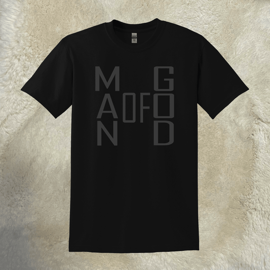 Man of God Christian T-Shirt - Black Gildan DryBlend® with Gray Lettering, Sizes up to 3X - Rae & Joy Journals, Planners & More