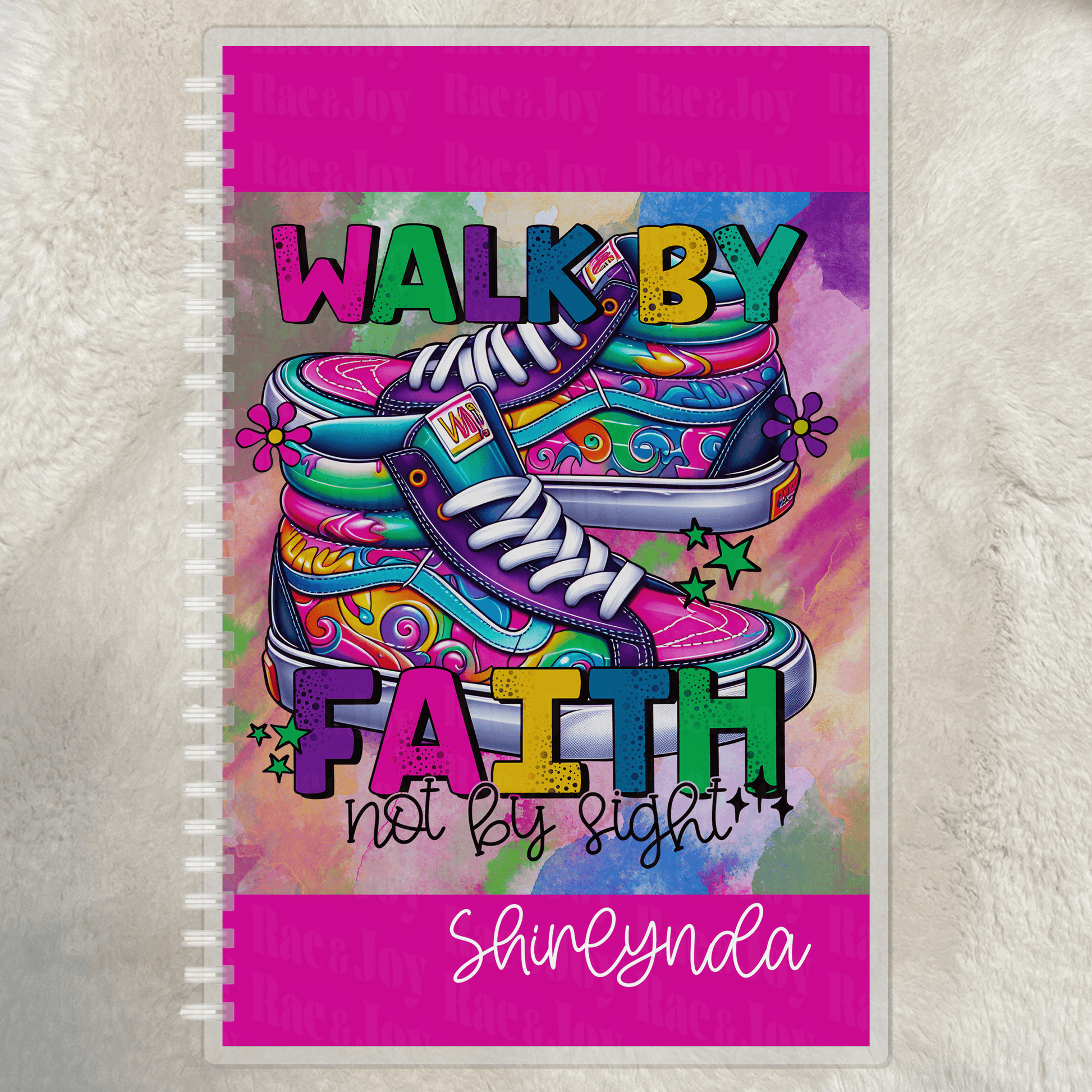 Personalized 'Walk by Faith, Not by Sight' Lined Journal - 125 Pages, Laminated Cover, 5.5x8.5" - Rae & Joy Journals, Planners & More