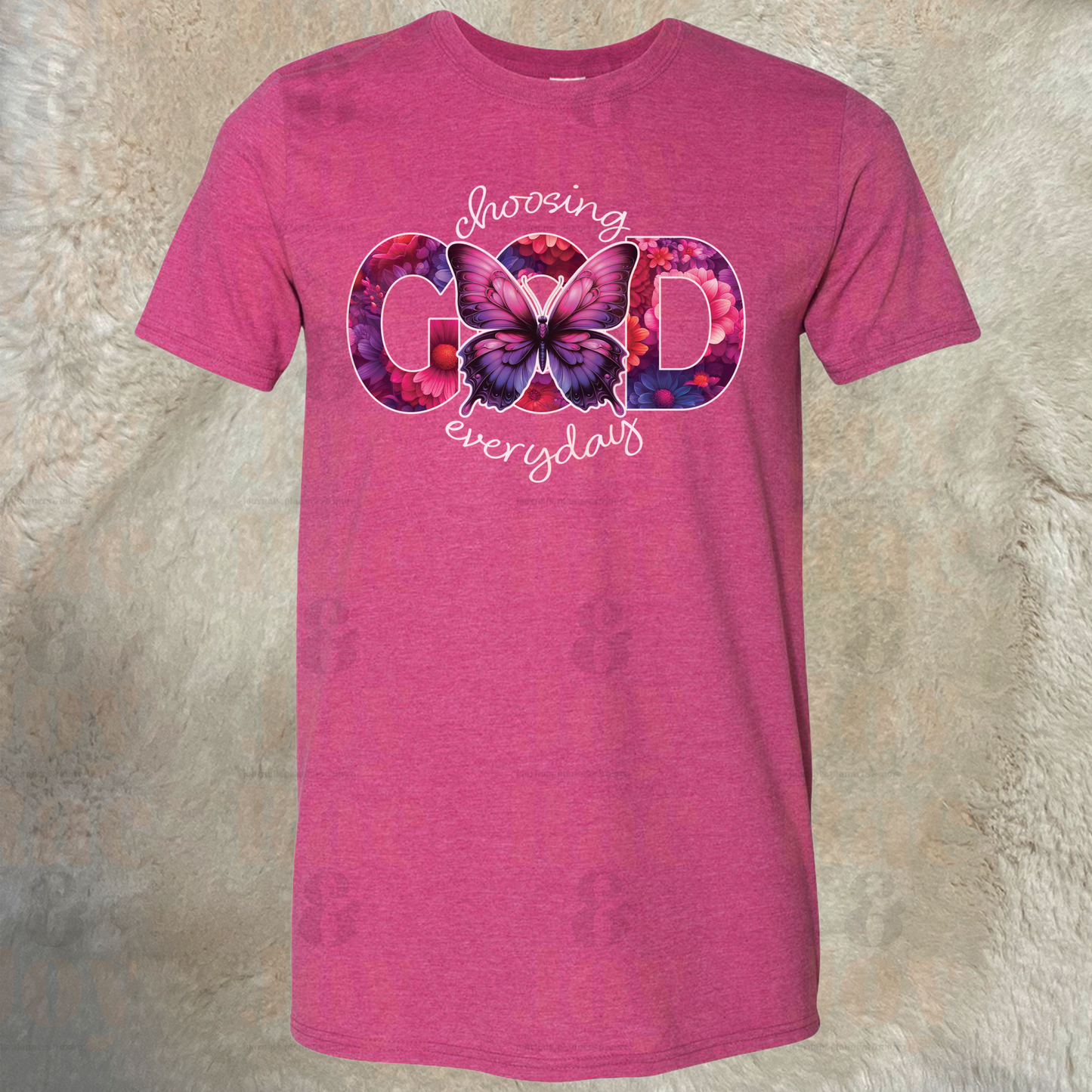 Choosing God Everyday Floral Butterfly T-Shirt - Gildan Softstyle® Available In Heather Purple