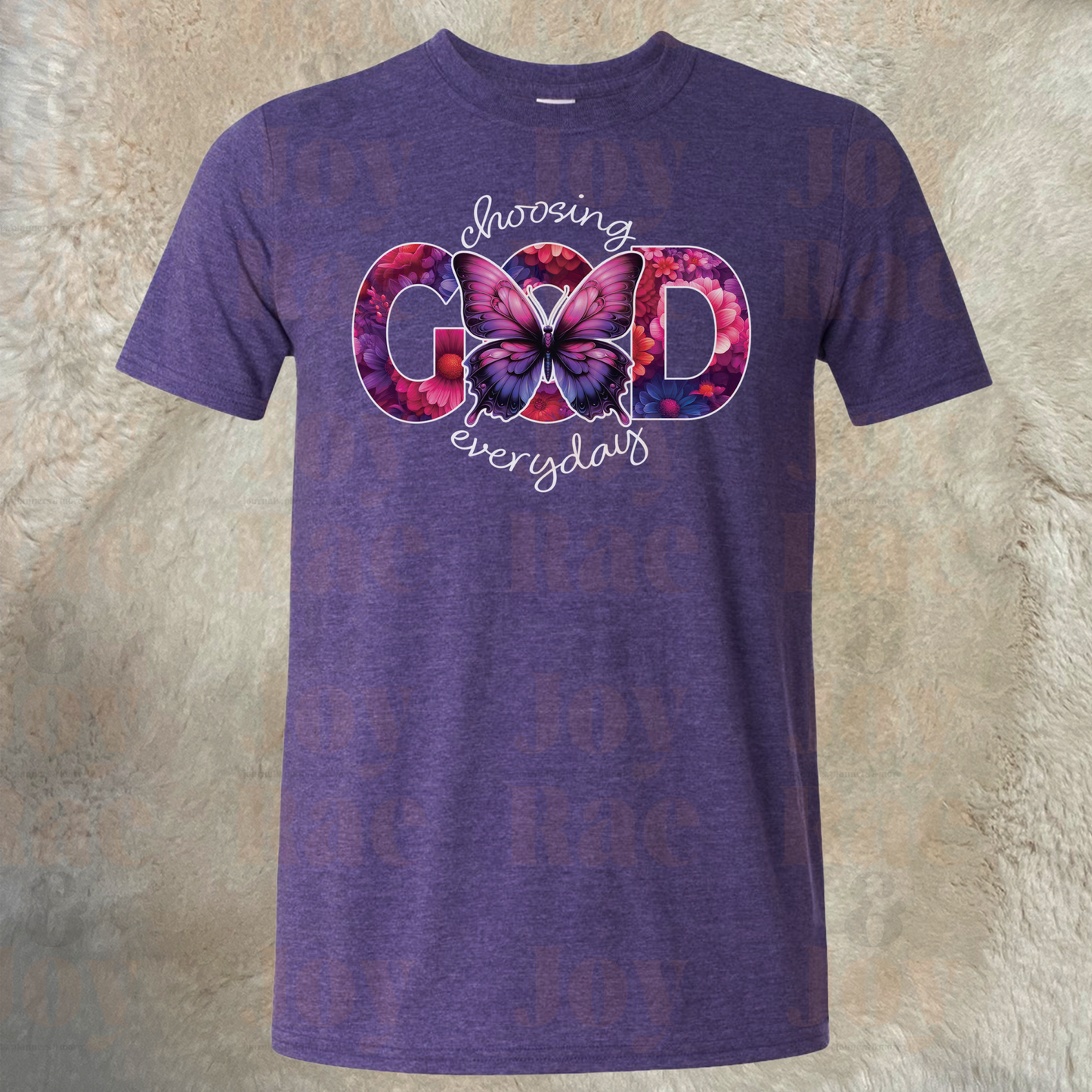 Choosing God Everyday Floral Butterfly T-Shirt - Gildan Softstyle® Available In Heather Purple