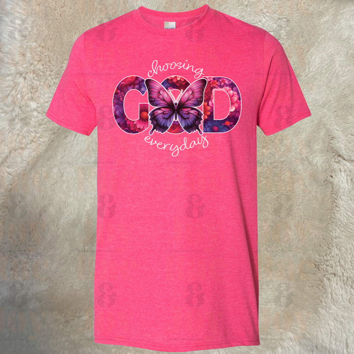 Choosing God Everyday Floral Butterfly T-Shirt - Gildan Softstyle® Available In Heather Purple