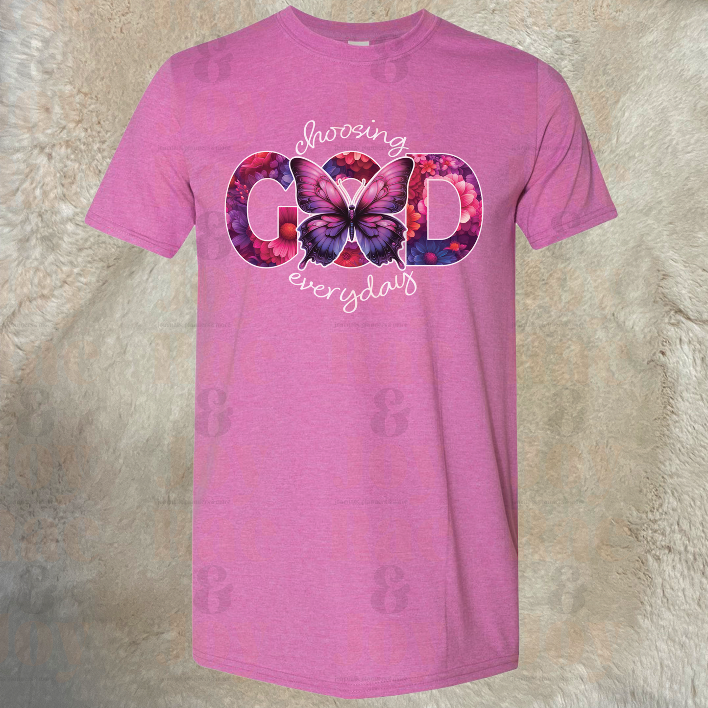 Choosing God Everyday Floral Butterfly T-Shirt - Gildan Softstyle® Available In Heather Purple