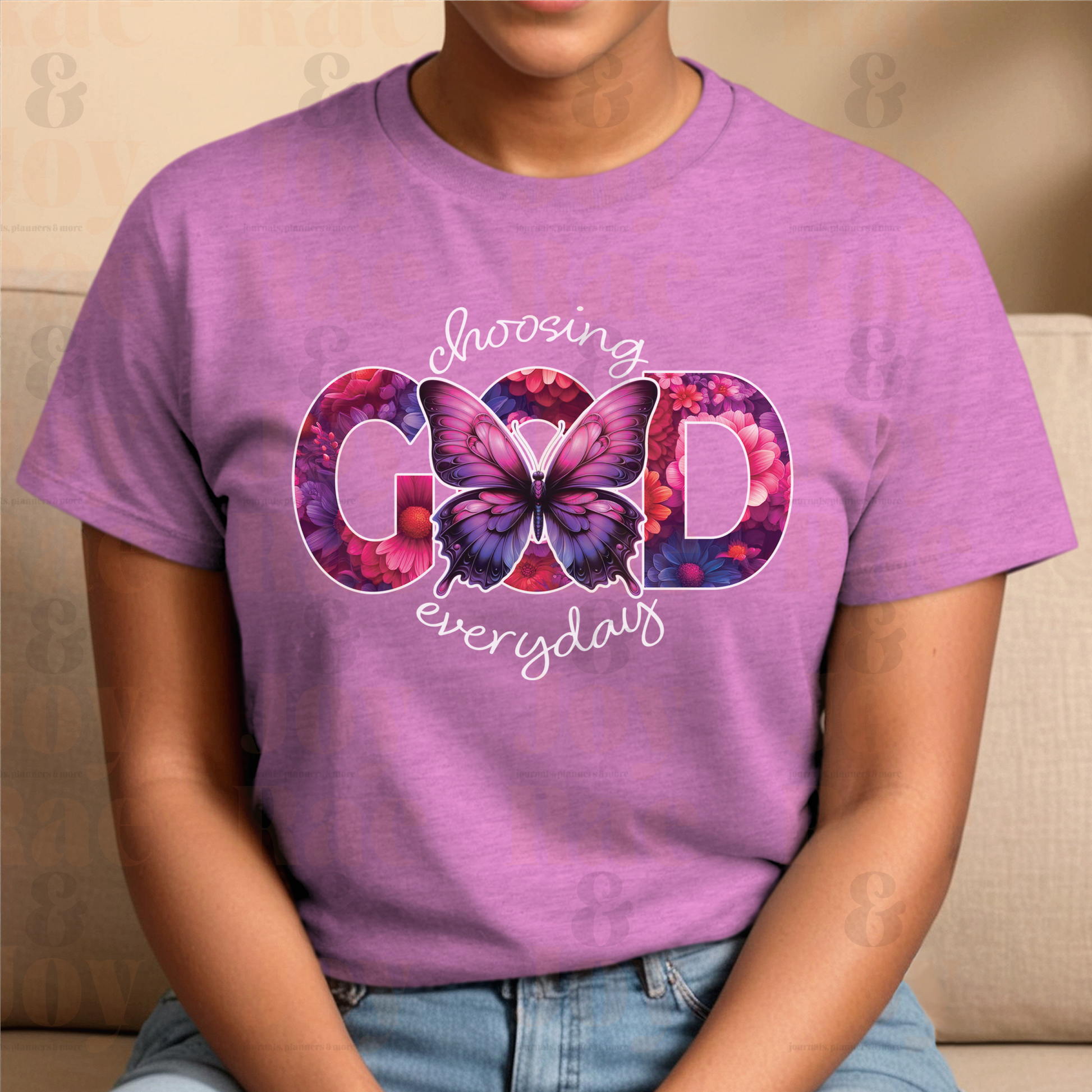 Choosing God Everyday Floral Butterfly T-Shirt - Gildan Softstyle® Available In Heather Purple