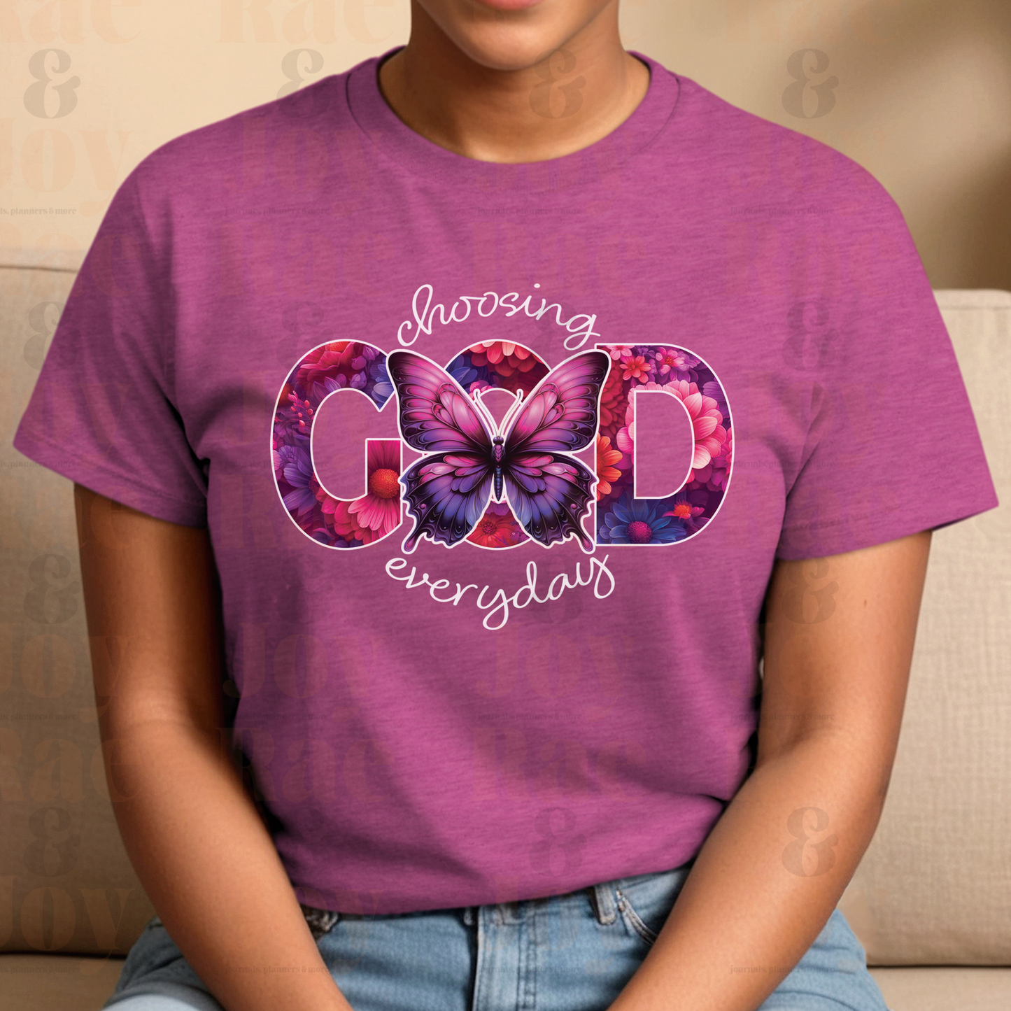 Choosing God Everyday Floral Butterfly T-Shirt - Gildan Softstyle® Available In Heather Purple