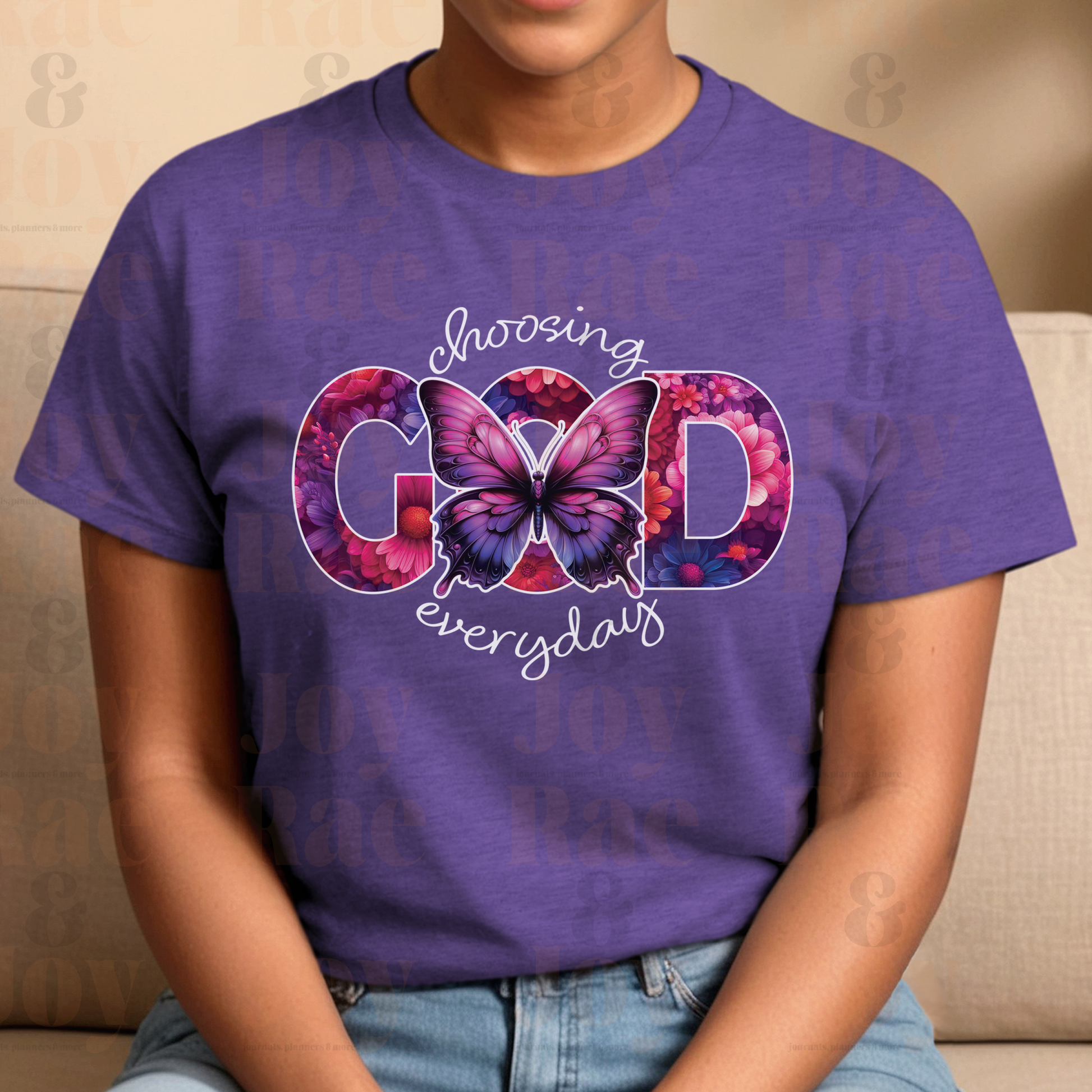 Choosing God Everyday Floral Butterfly T-Shirt - Gildan Softstyle® Available In Heather Purple