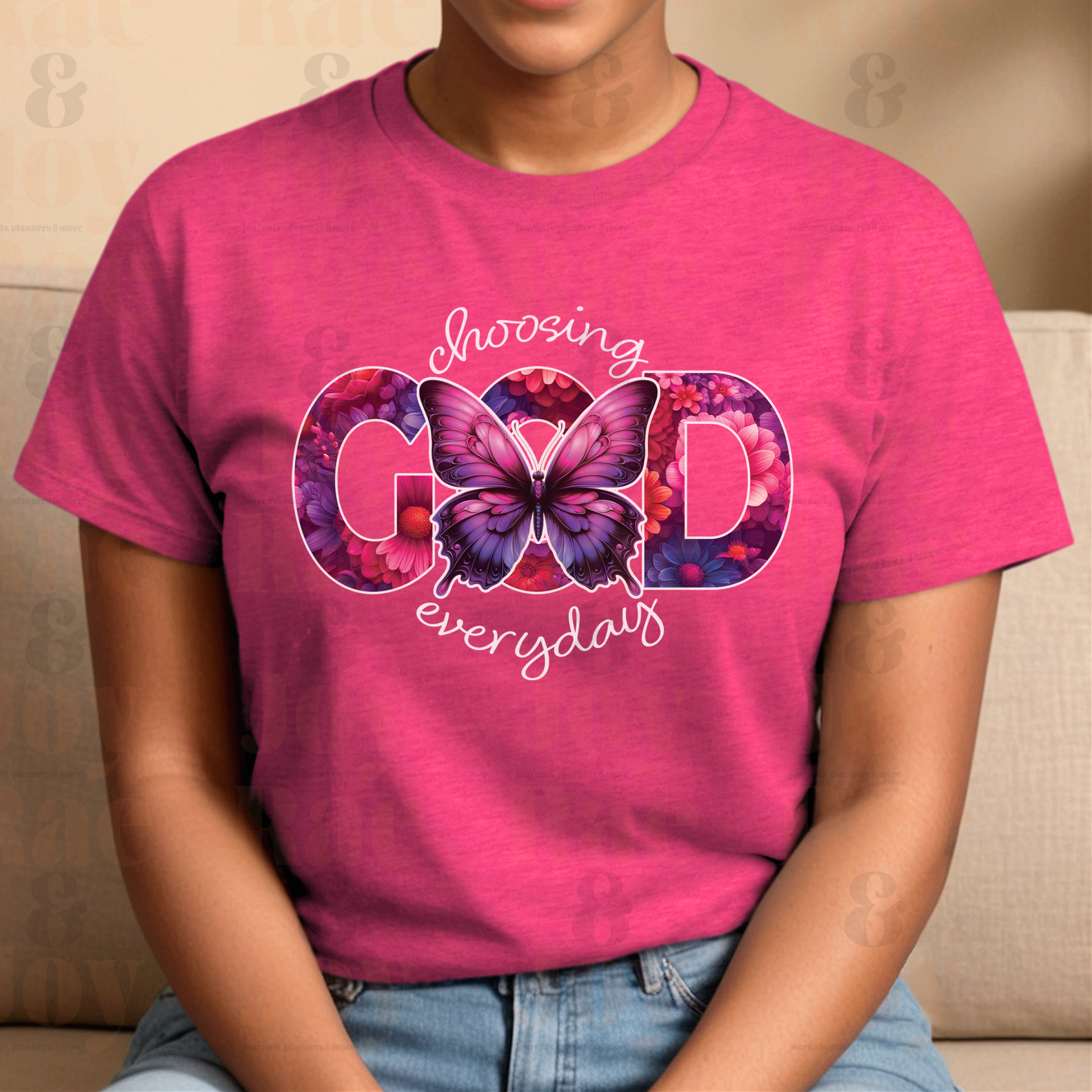 Choosing God Everyday Floral Butterfly T-Shirt - Gildan Softstyle® Available In Heather Purple