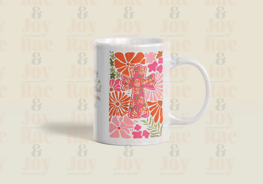 Christian Mug – Every Day is a Gift | 15 oz Ceramic | Floral Cross Design Mug