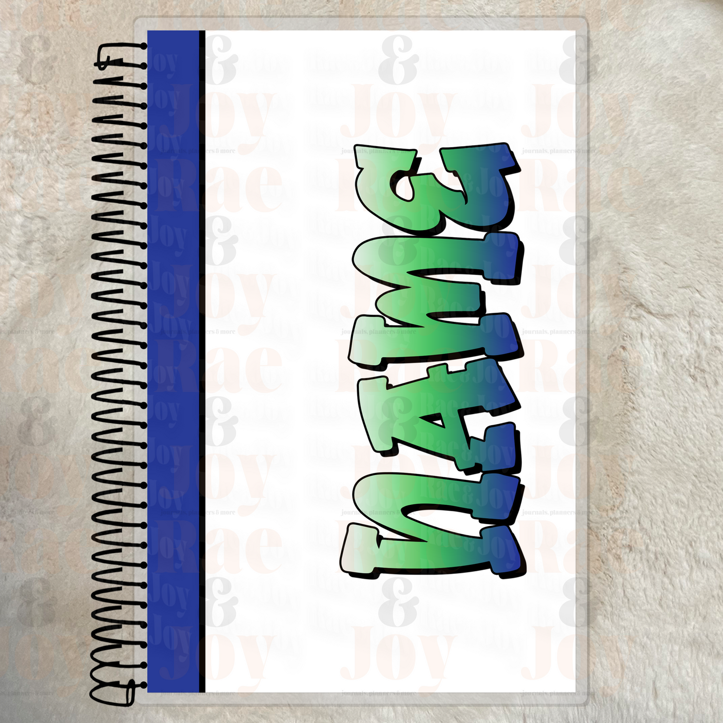 Custom Name Gradient Notebook – Personalized Lined Journal 5.5X8.5’’ White Green & Blue