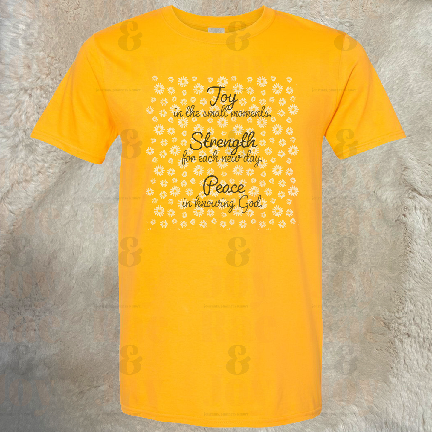 Daisy Faith T-Shirt – Joy Strength & Peace Affirmation Tee | Gildan Softstyle S–3XL | Bright Yellow Floral Christian