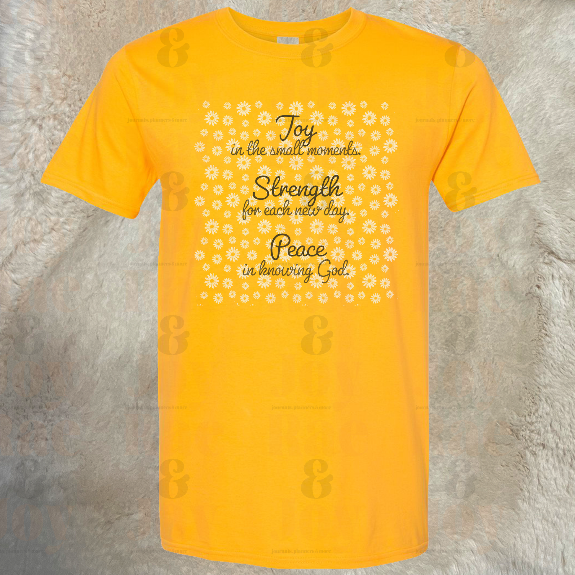 Daisy Faith T-Shirt – Joy Strength & Peace Affirmation Tee | Gildan Softstyle S–3XL | Bright Yellow Floral Christian